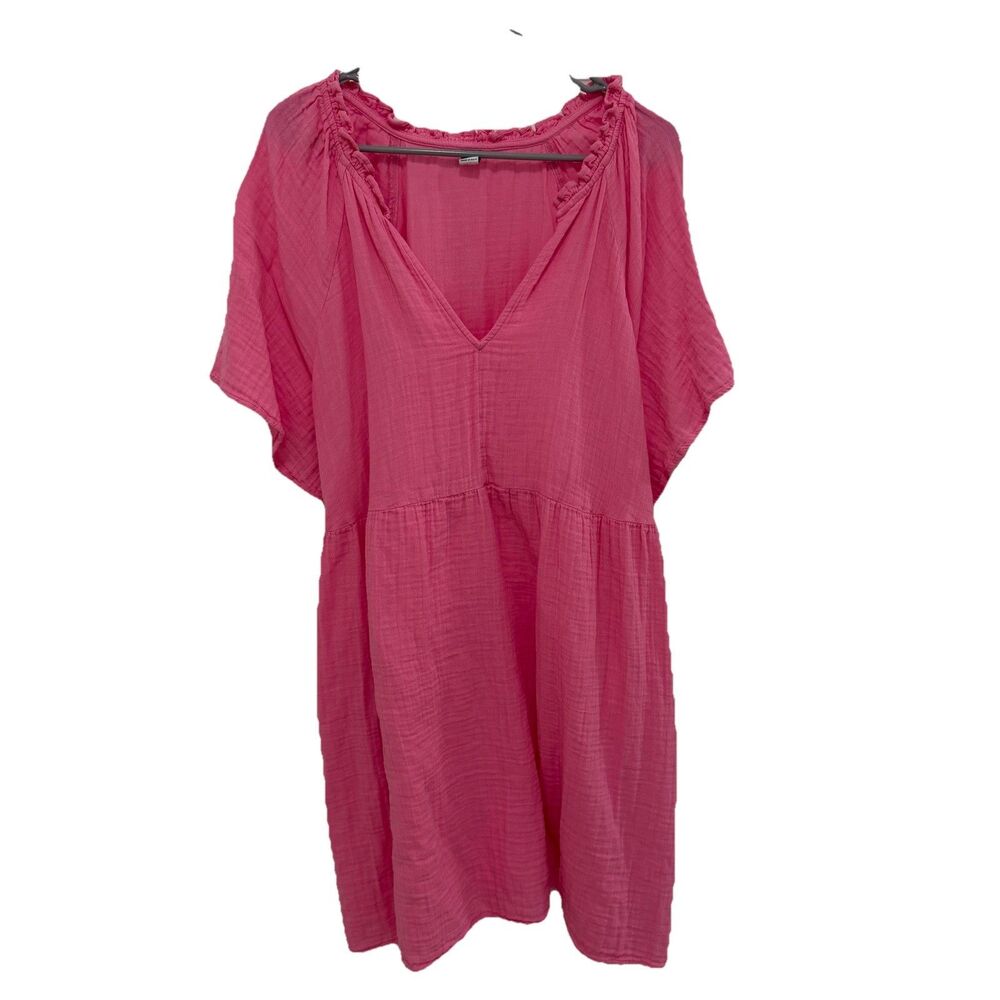 Old Navy Crinkle Gauze Swing Dress Womens XL Pink Split Neck Mini - Picture 3 of 10